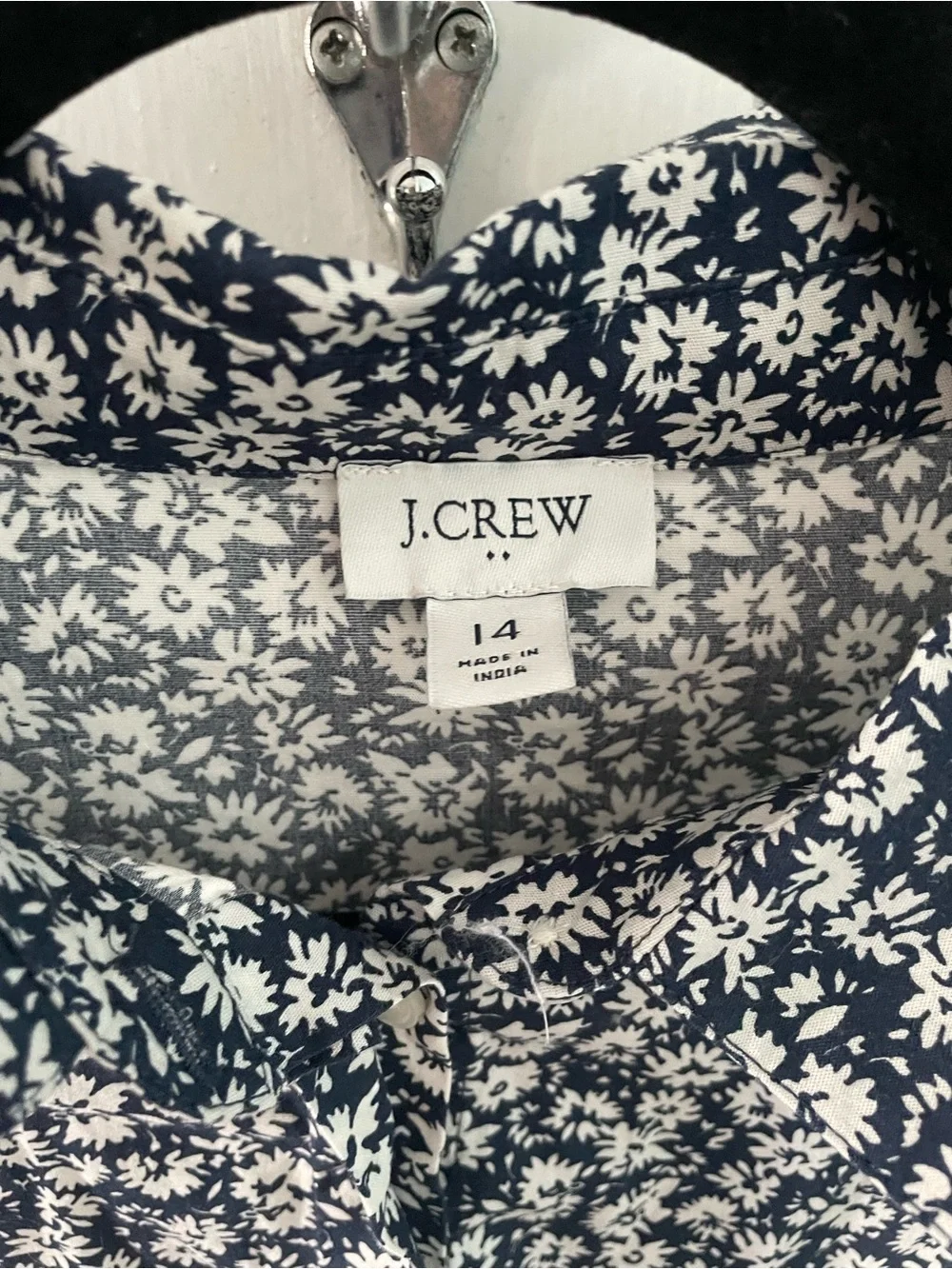 J.Crew Factory Cotton Floral Mini Dress Size 14 Navy & White Short Sleeve